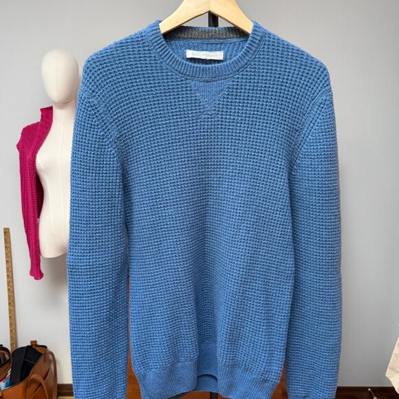 Outerknown Cashmere Cobalt Blue Waffle Knit Crew Neck Sweater Estimated Medium - Picture 2 of 5
